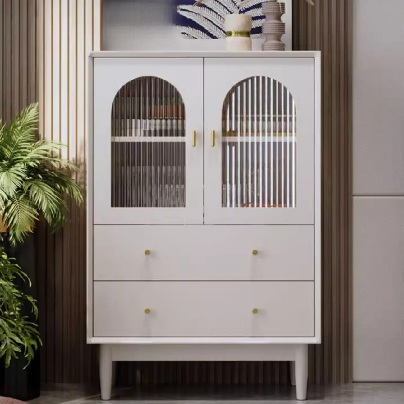 Modern Elegant White Lumber Storage Cabinet with Glass Doors Image - 2 | homeyfad