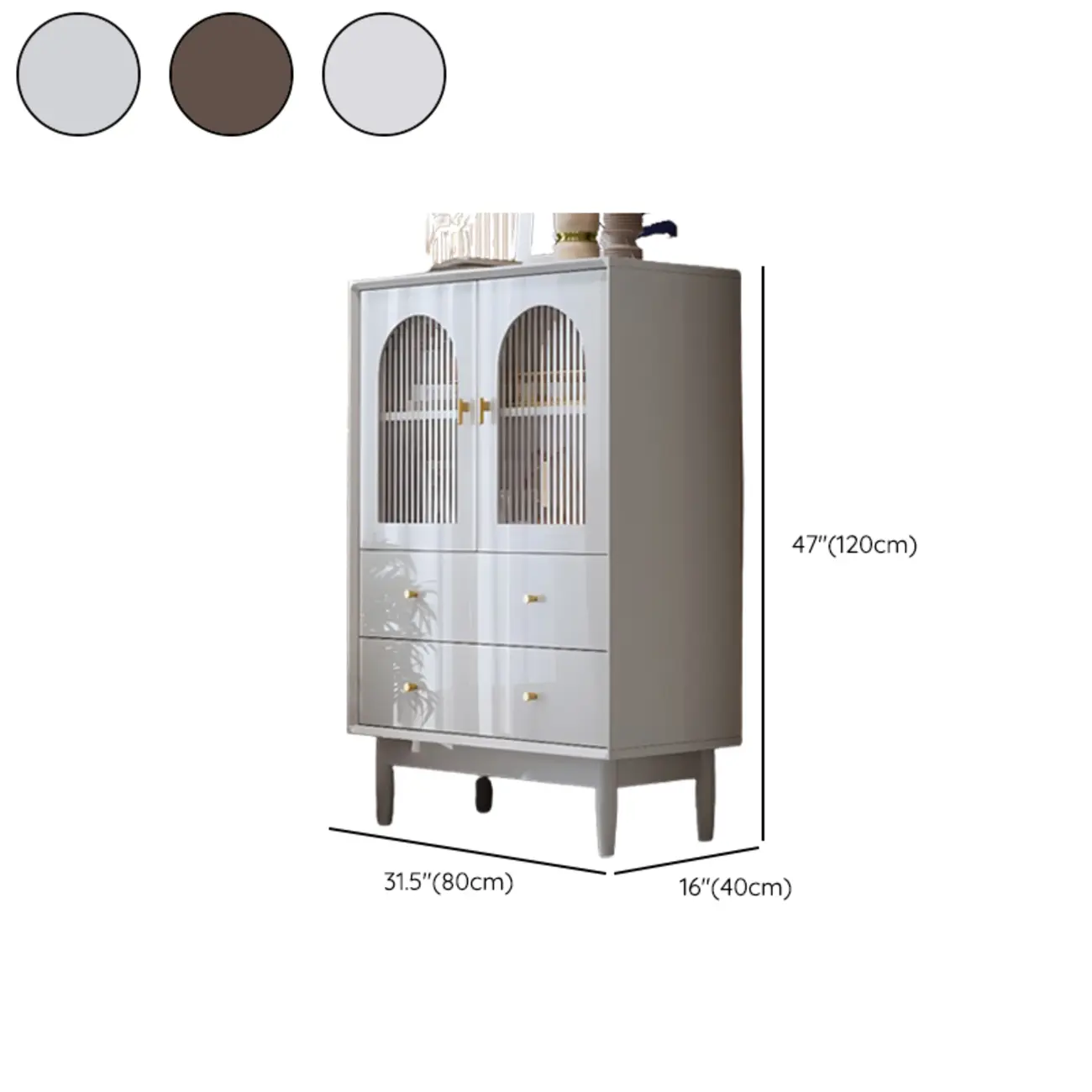 Modern Elegant White Lumber Storage Cabinet with Glass Doors #size