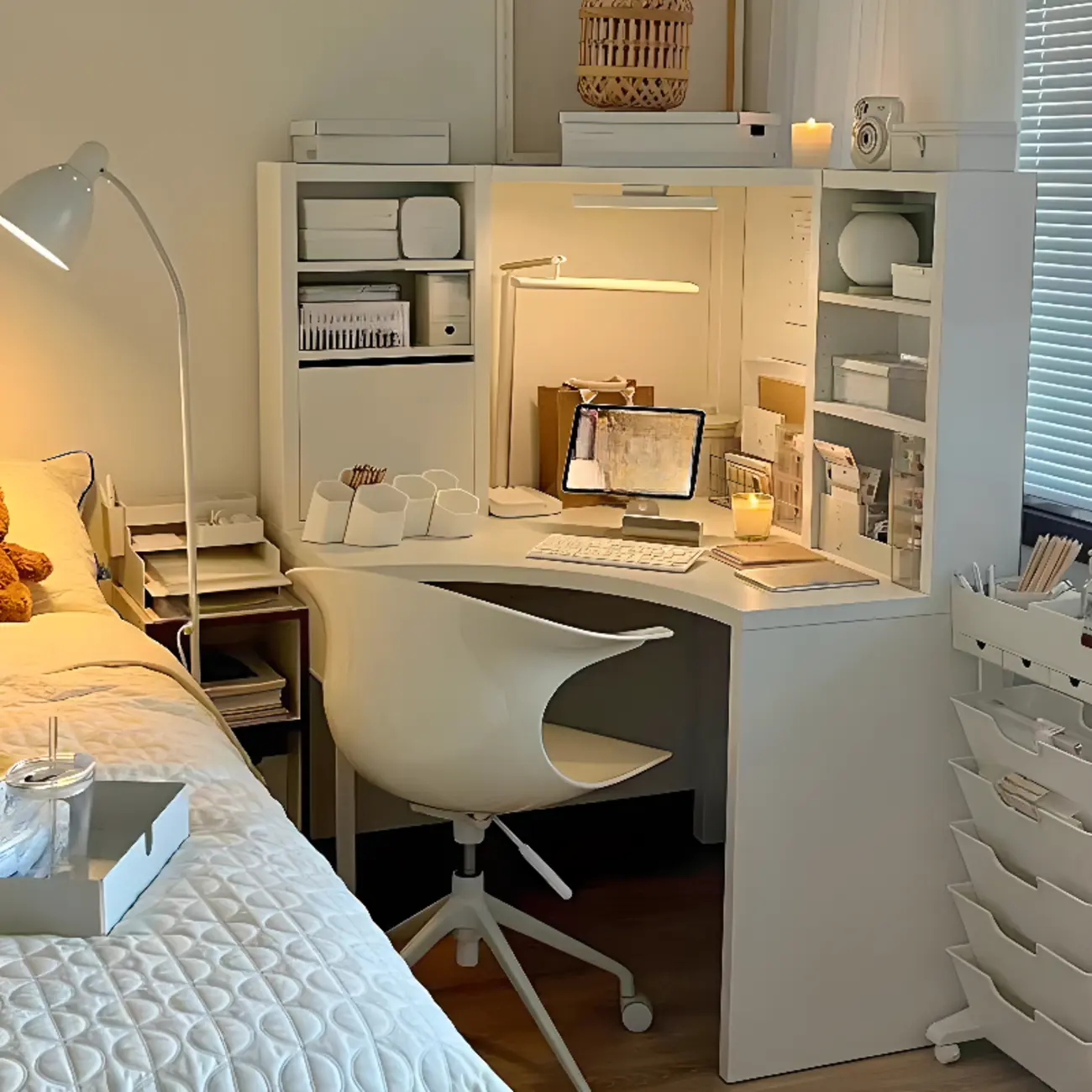 Compact White Wooden Corner Desk with Hutch Image - 1 | homeyfad