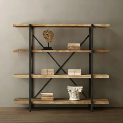 4-Tier Industrial Wooden Rectangle Open Back Bookcase Image - 1