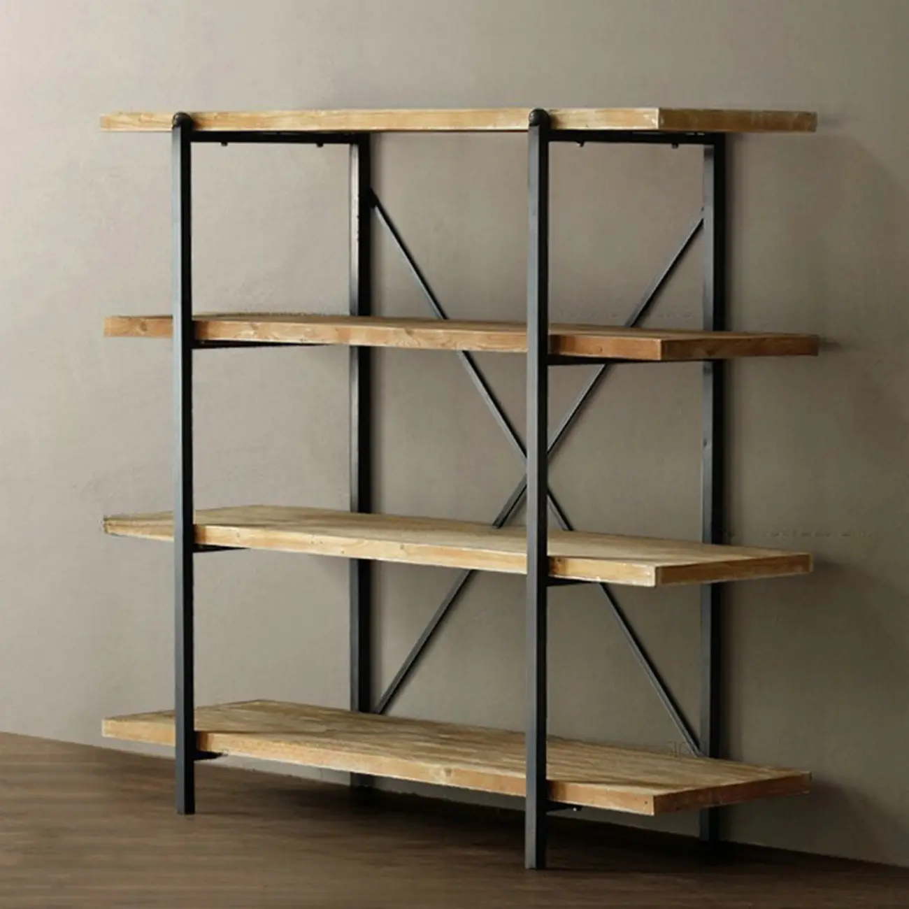 4-Tier Industrial Wooden Rectangle Open Back Bookcase Image - 2 | homeyfad