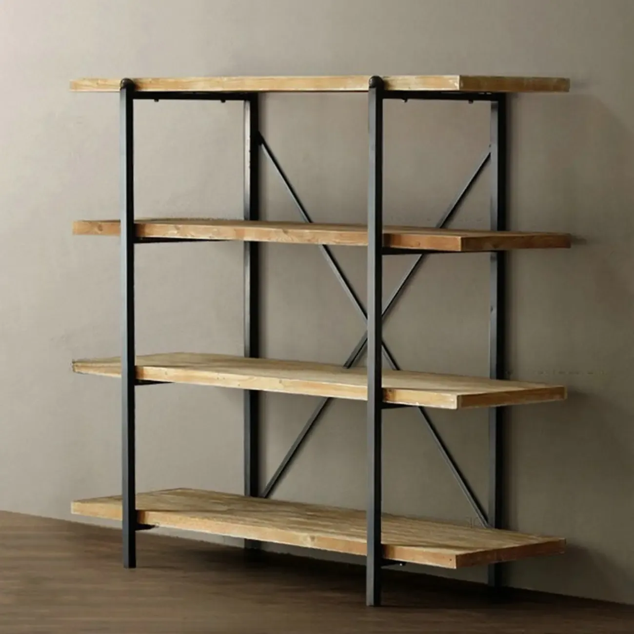 Industrial Wooden Metal Wall Bookshelf 4-Tier | HomeyFad