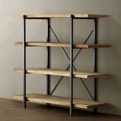 4-Tier Industrial Wooden Rectangle Open Back Bookcase Image - 2