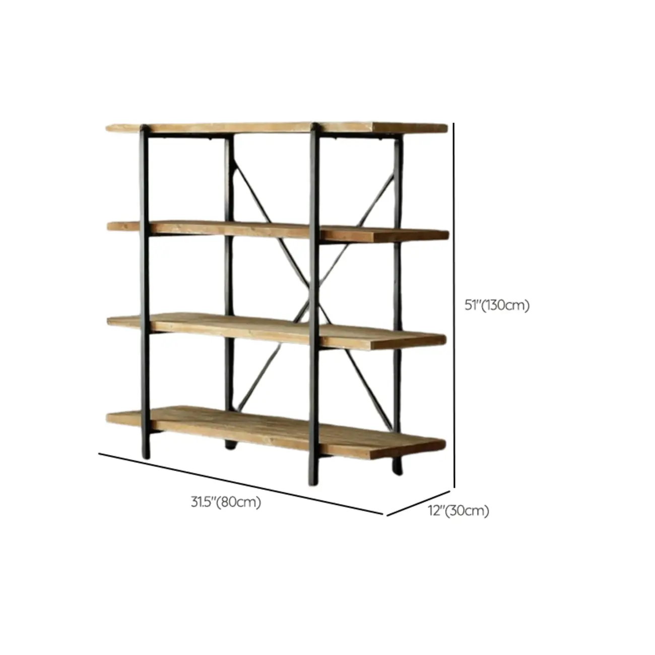 4-Tier Industrial Wooden Rectangle Open Back Bookcase #size | homeyfad