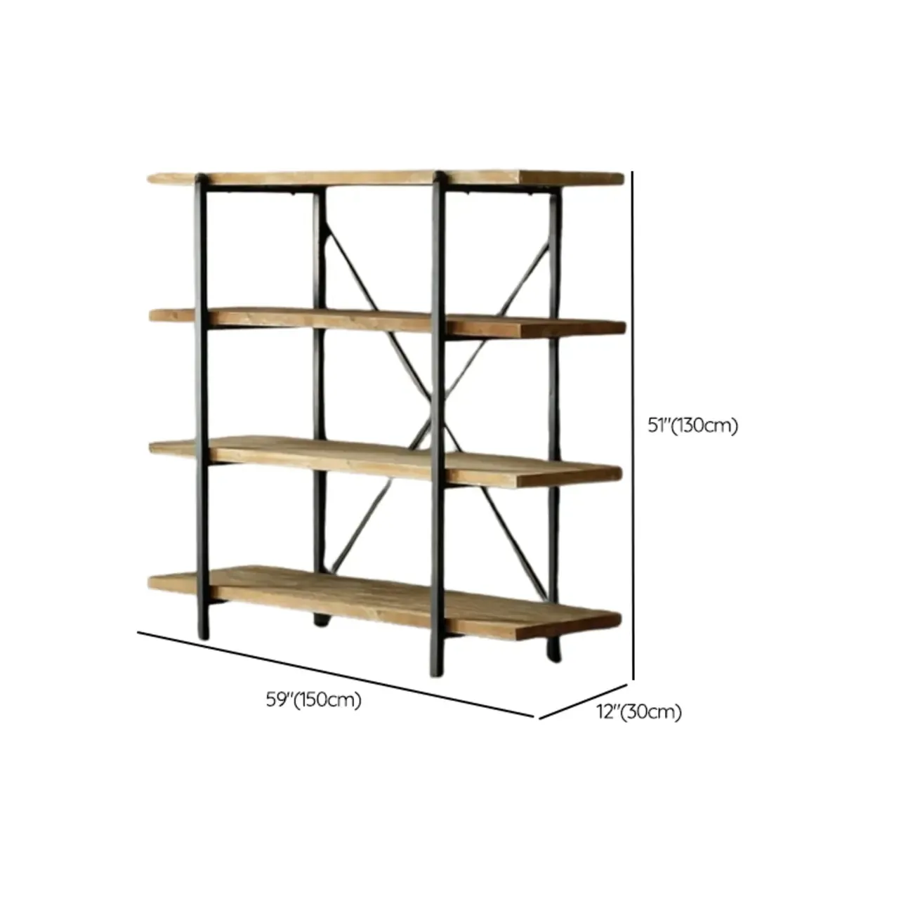 4-Tier Industrial Wooden Rectangle Open Back Bookcase Image - 11