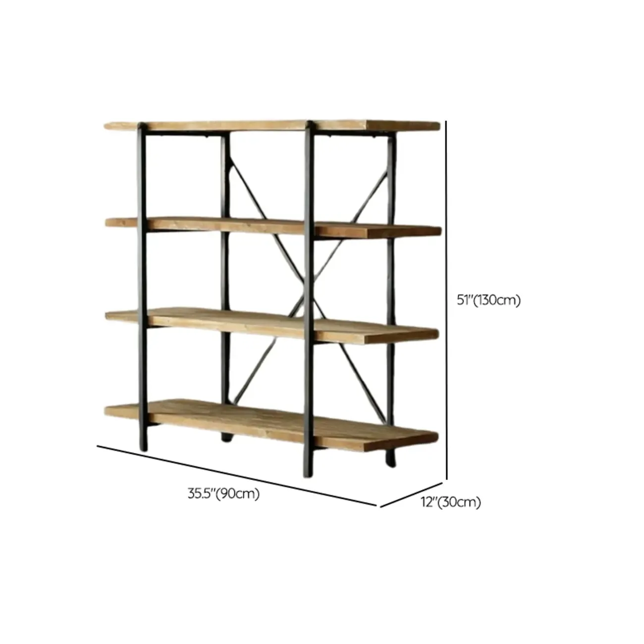 4-Tier Industrial Wooden Rectangle Open Back Bookcase Image - 13