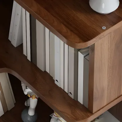 6-Tier L-Shaped Wood Nut-Brown Open Corner Bookcase Image - 15