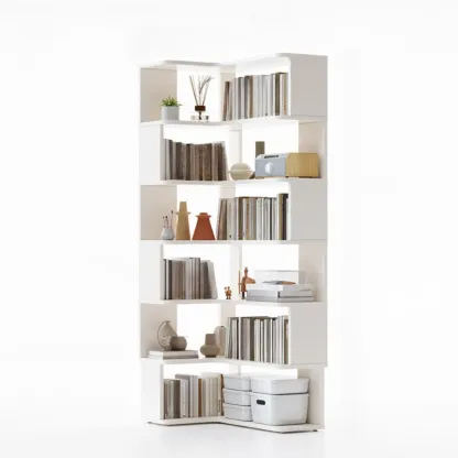 6-Tier L-Shaped Wood Nut-Brown Open Corner Bookcase Image - 16