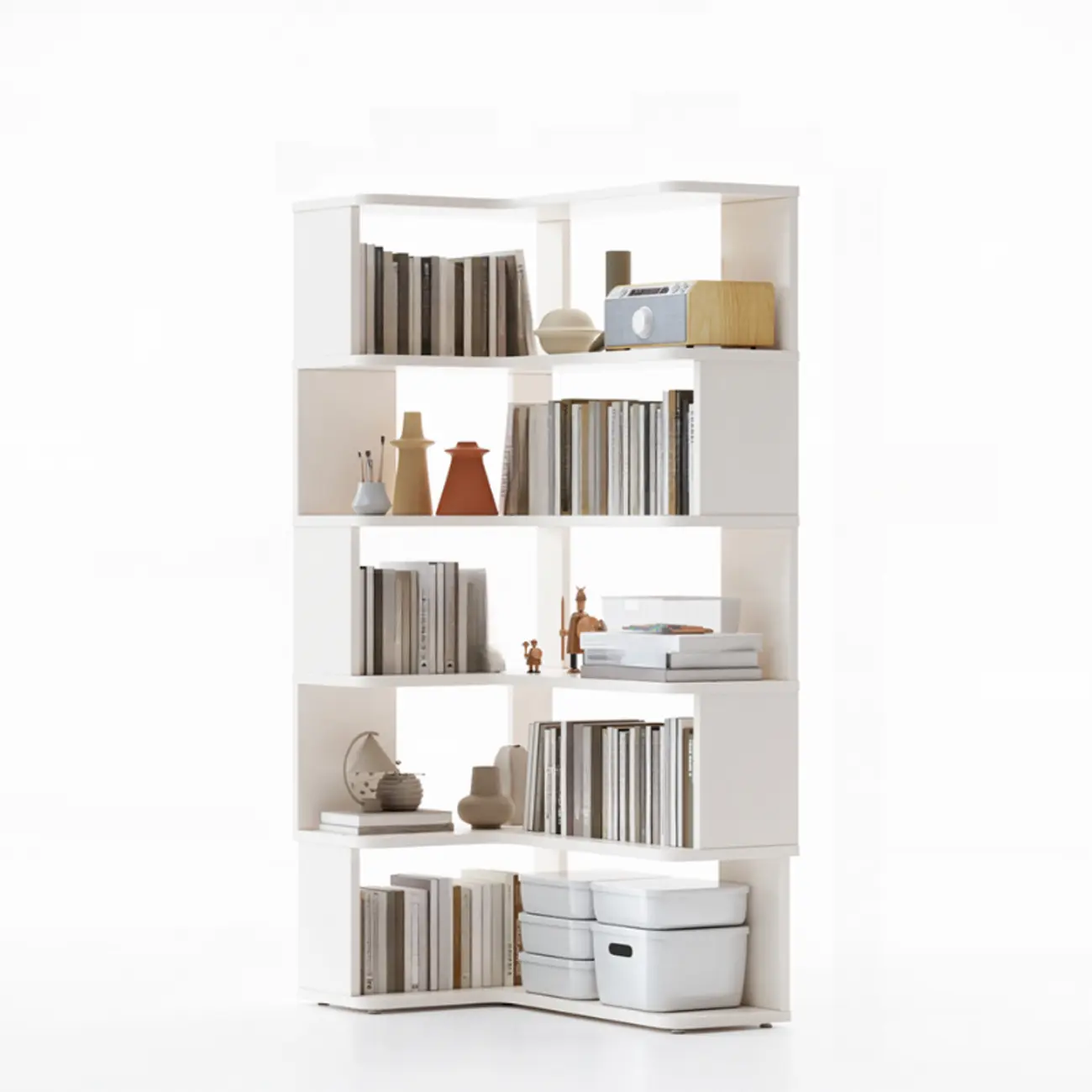 6-Tier L-Shaped Wood Nut-Brown Open Corner Bookcase Image - 25 | homeyfad