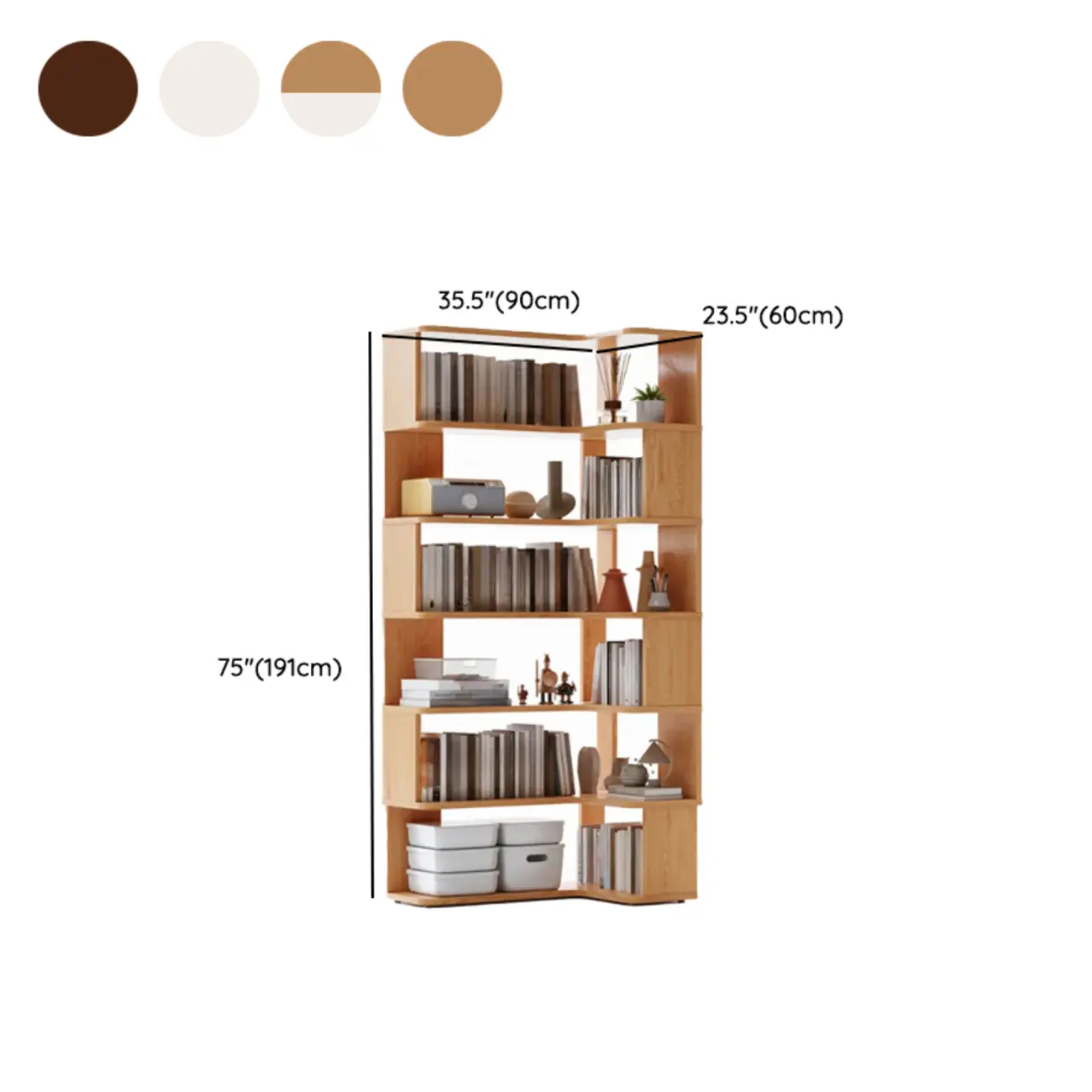 6-Tier L-Shaped Wood Nut-Brown Open Corner Bookcase #size | homeyfad
