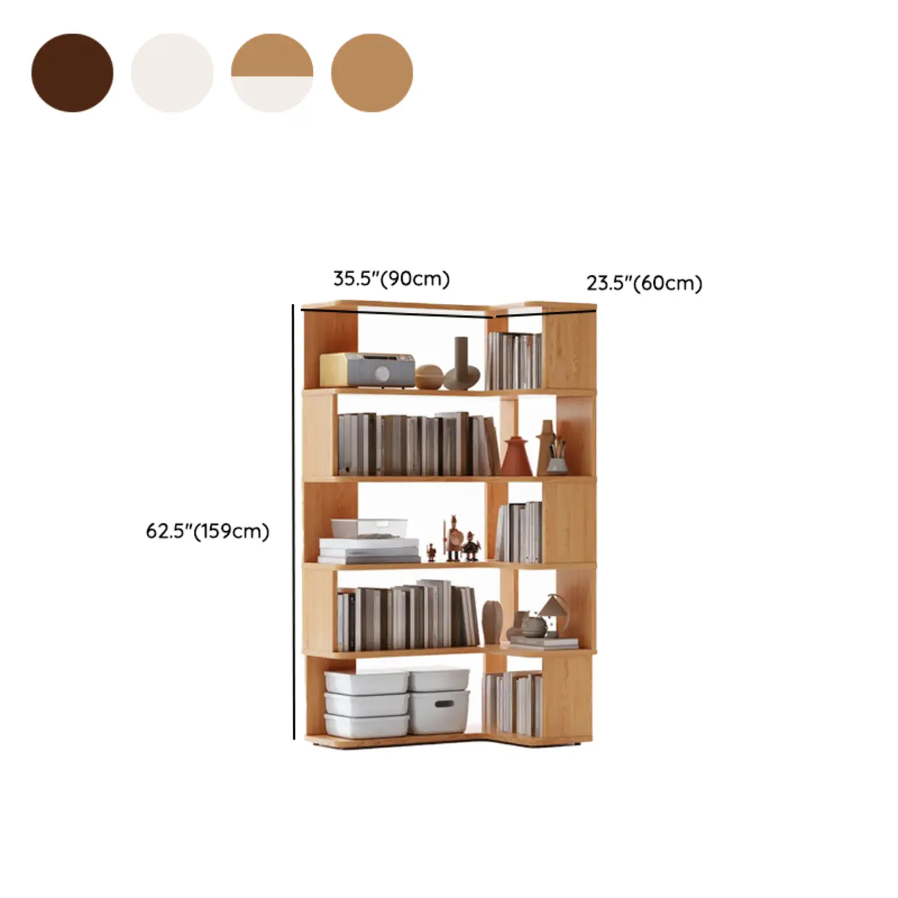 6-Tier L-Shaped Wood Nut-Brown Open Corner Bookcase Image - 35 | homeyfad