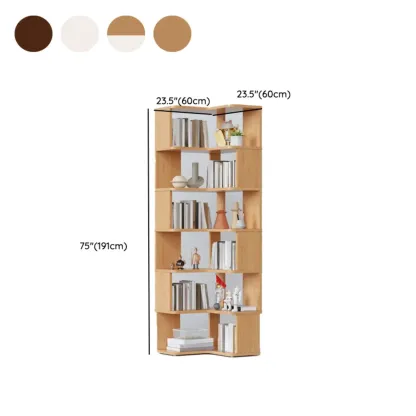 6-Tier L-Shaped Wood Nut-Brown Open Corner Bookcase Image - 36