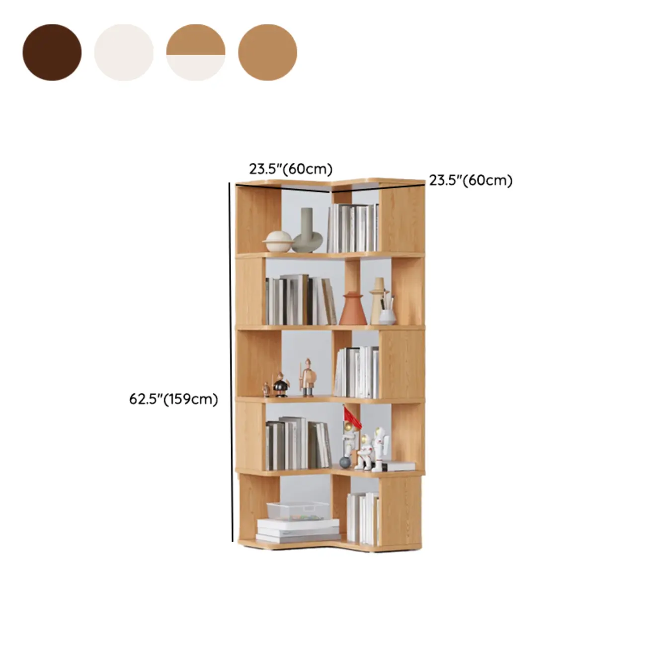 6-Tier L-Shaped Wood Nut-Brown Open Corner Bookcase Image - 37 | homeyfad