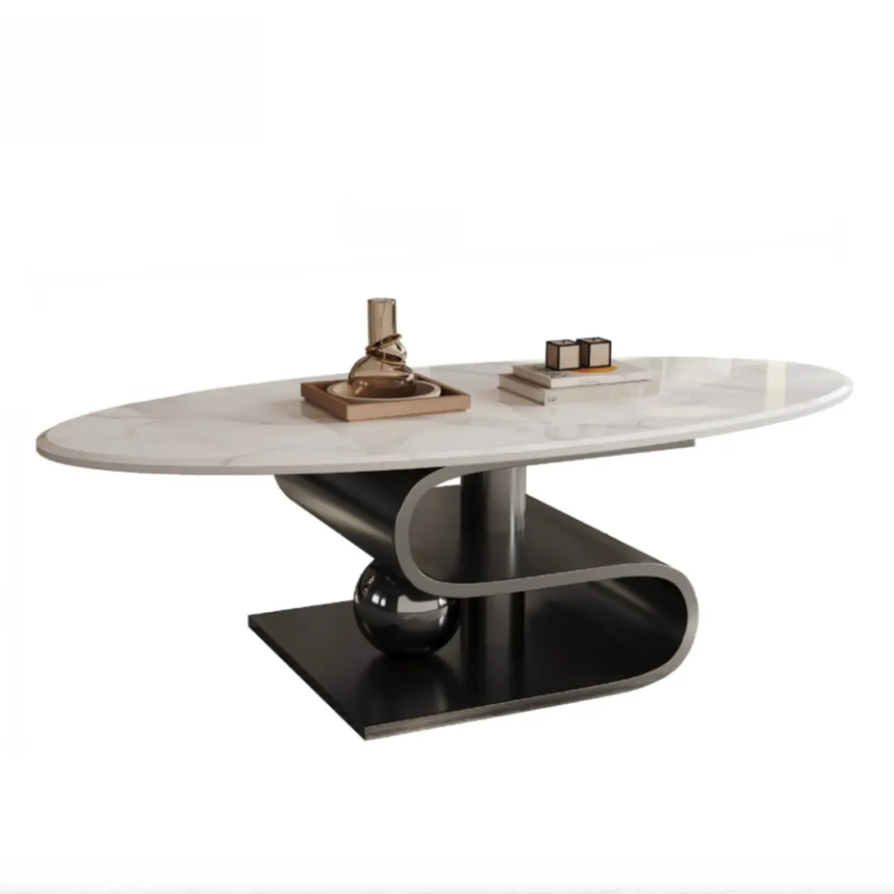 Glam White Stone Oval Abstract Coffee Table Image - 8 | homeyfad