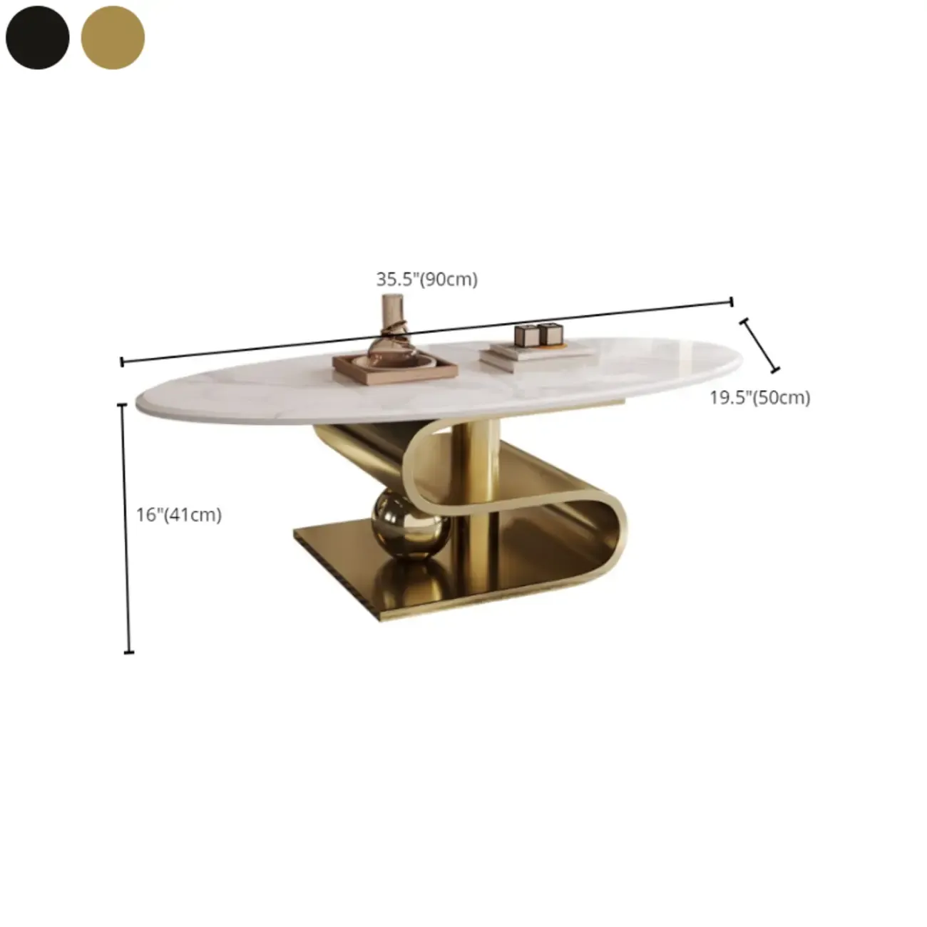Glam White Stone Oval Abstract Coffee Table #size