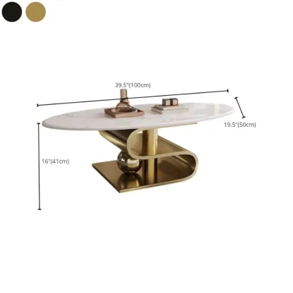 Glam White Stone Oval Abstract Coffee Table Image - 13