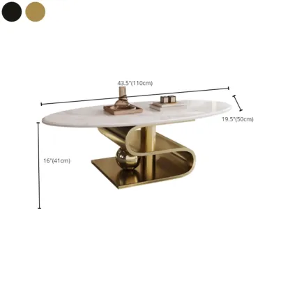 Glam White Stone Oval Abstract Coffee Table Image - 14