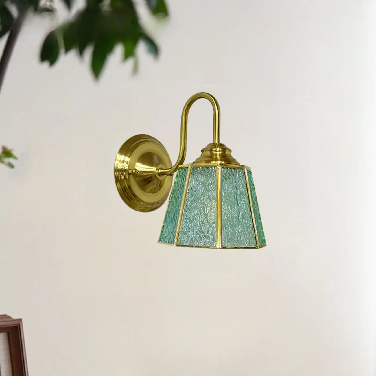 Vintage Gold LED Wall Sconce with Glass Shade for Indoors Image - 2 | homeyfad