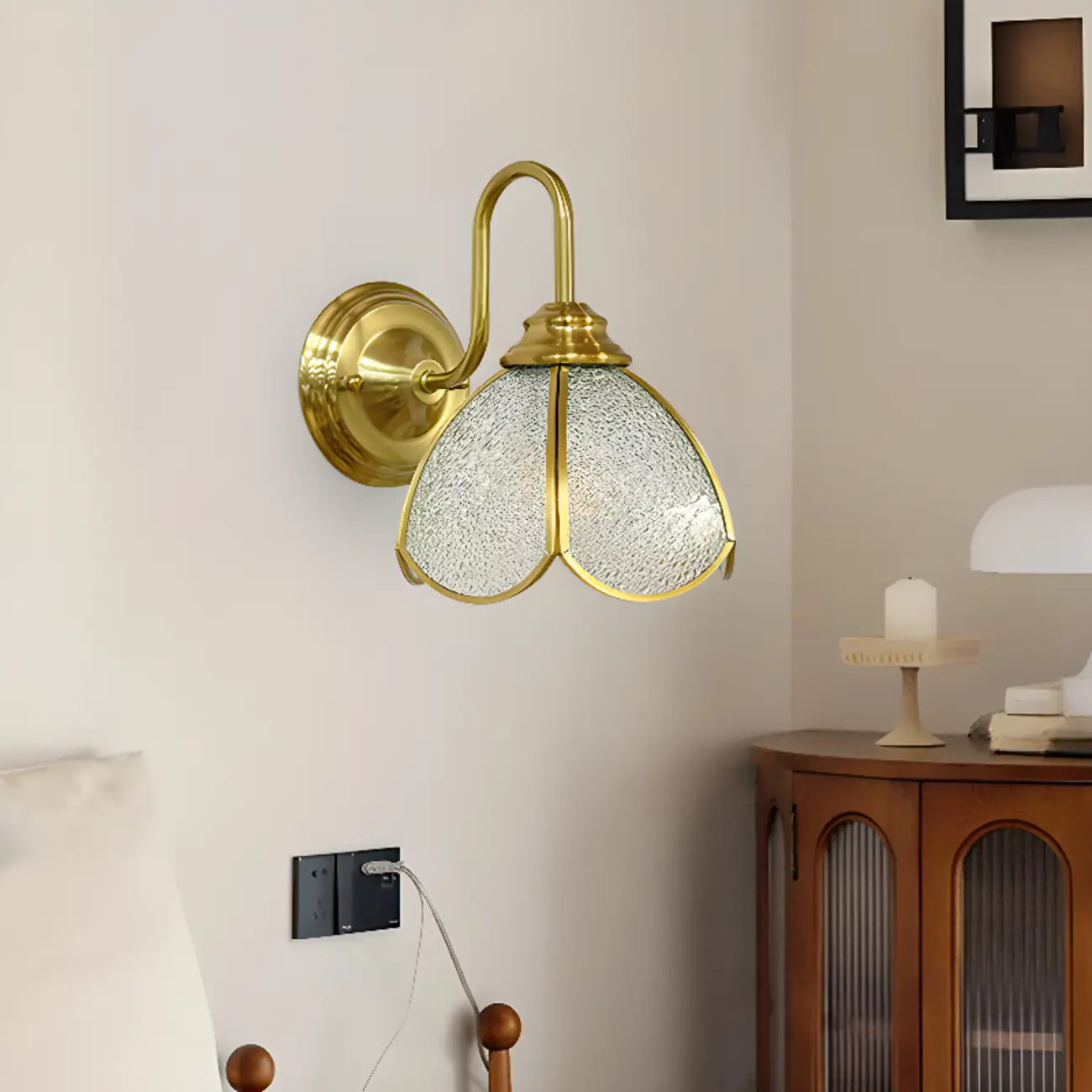 Vintage Gold LED Wall Sconce with Glass Shade for Indoors Image - 6 | homeyfad