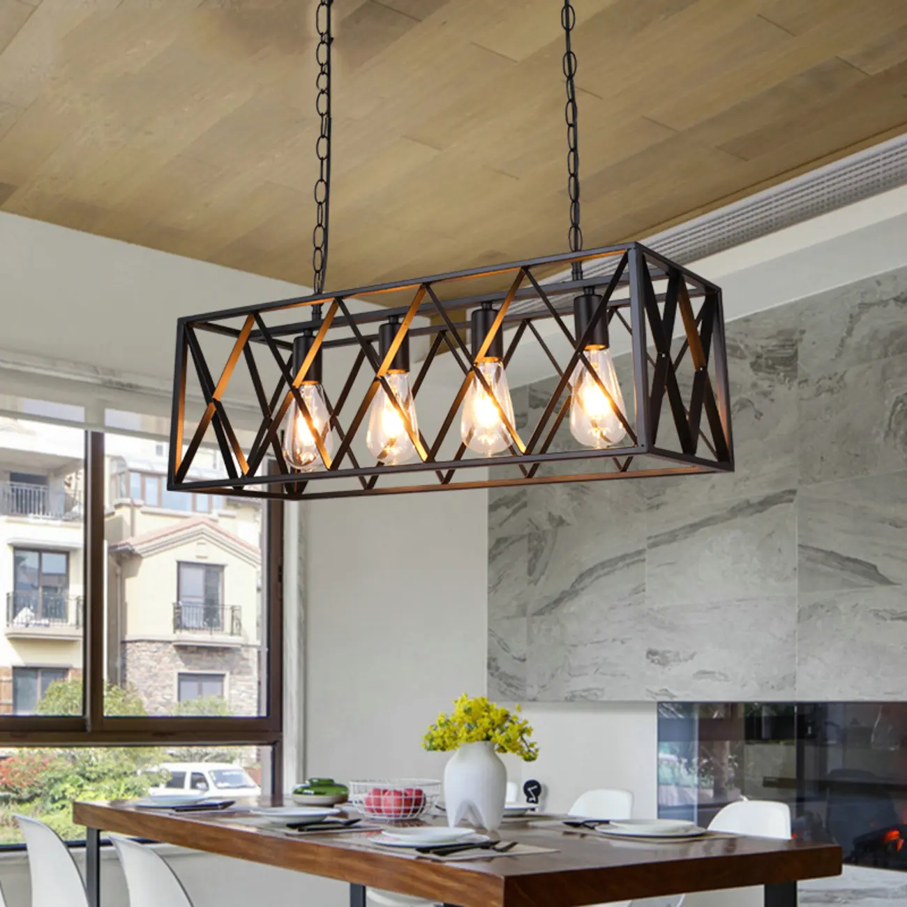 Industrial Black Metal Rectangle Kitchen Island Light | homeyfad