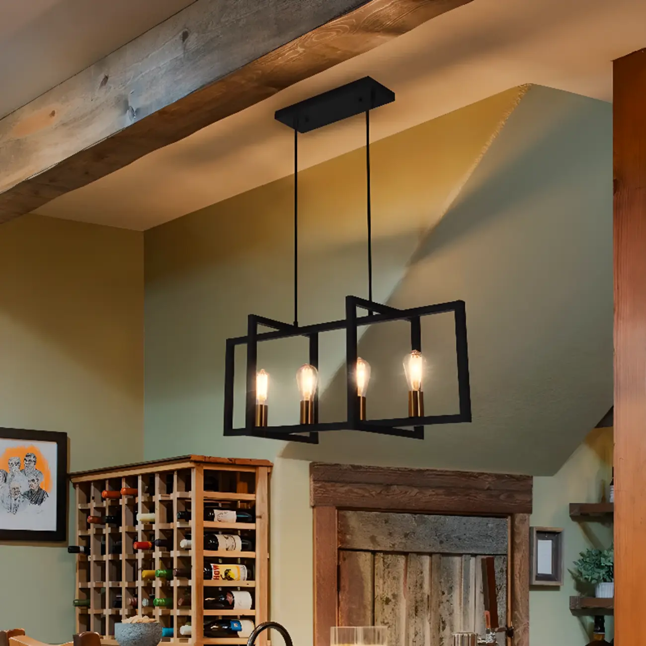 Industrial Black Metal Rectangle Kitchen Island Light | homeyfad