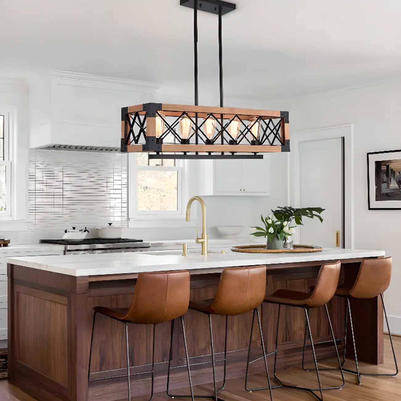 Industrial Black Metal Rectangle Kitchen Island Light | homeyfad