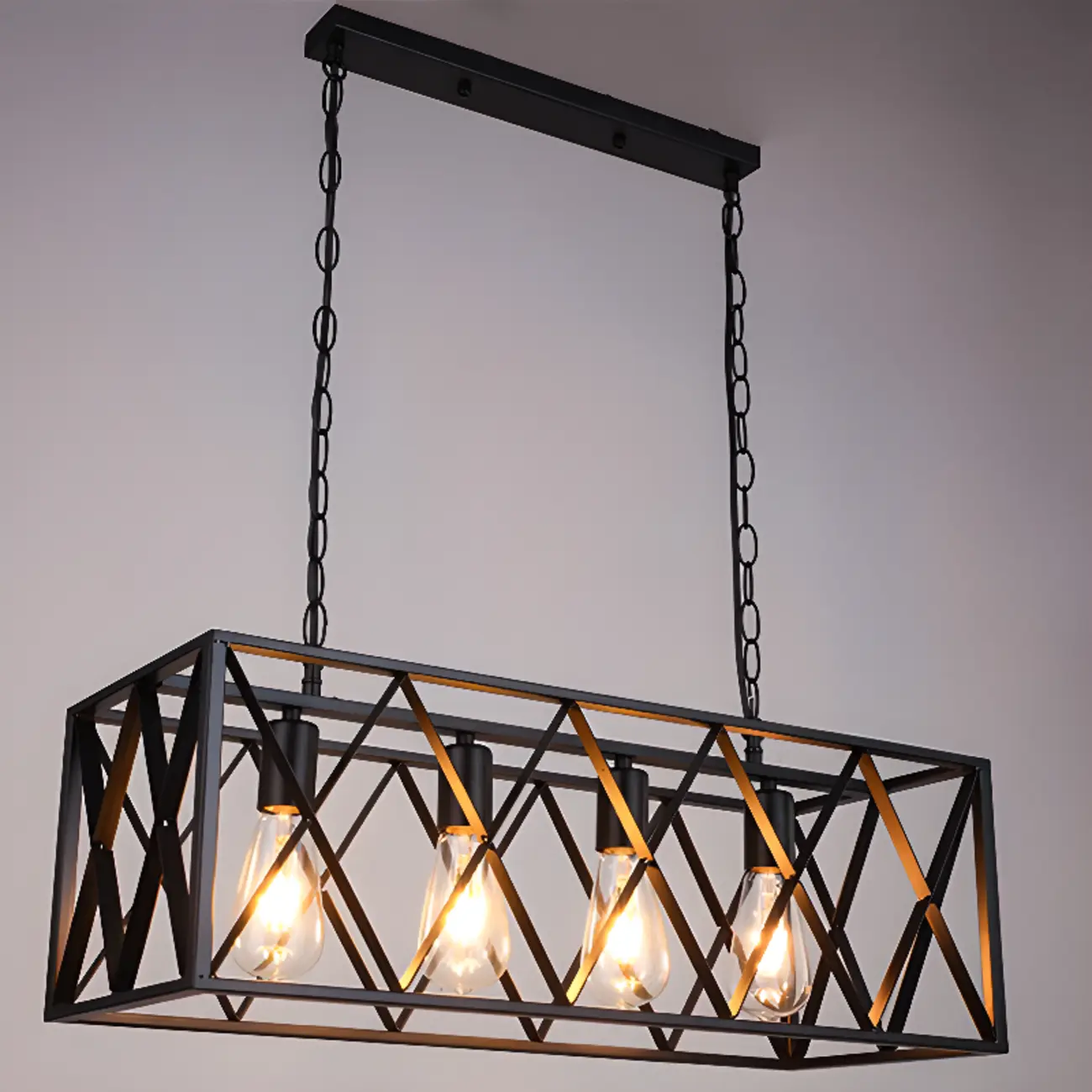 Industrial Black Metal Rectangle Kitchen Island Light | homeyfad