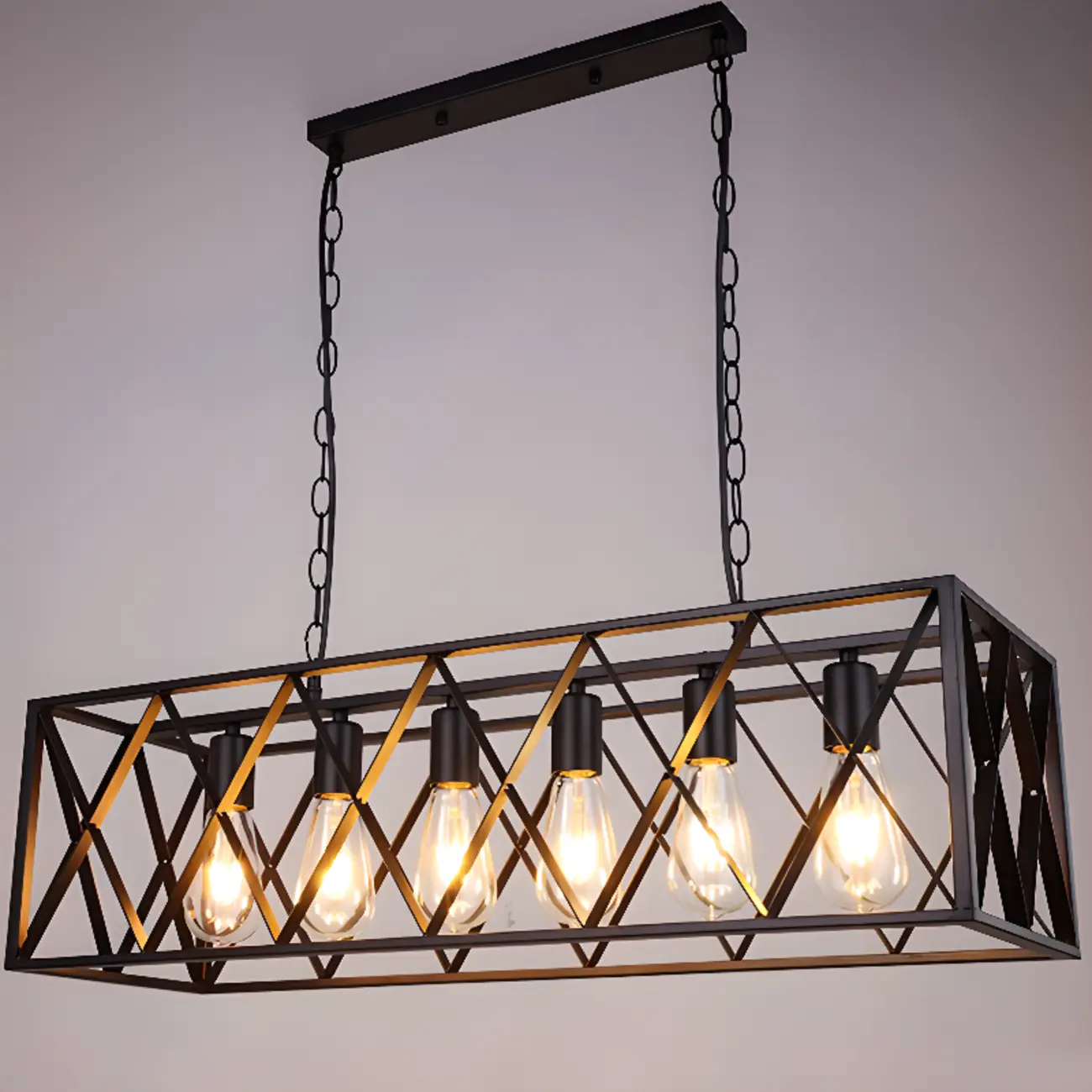 Industrial Black Metal Rectangle Kitchen Island Light | homeyfad
