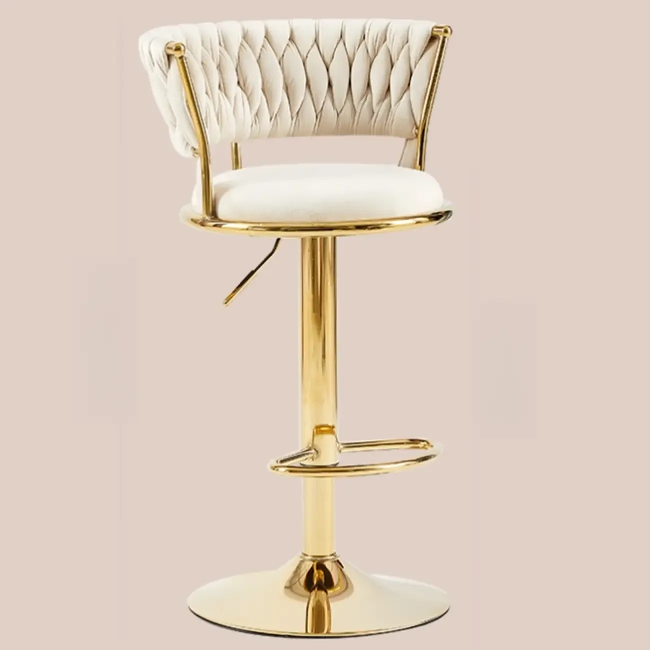 Glam Mohair Adjustable Bar Stools with Low Backrest & Gold Base Image - 8
