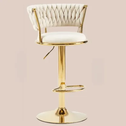 Glam Mohair Adjustable Bar Stools with Low Backrest & Gold Base Image - 8