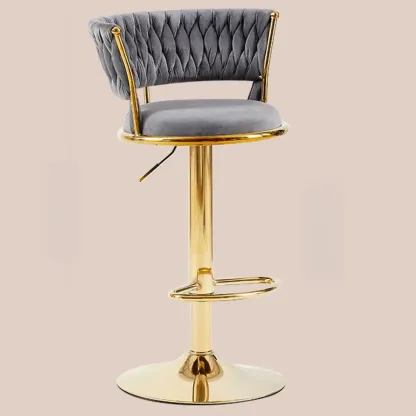 Glam Mohair Adjustable Bar Stools with Low Backrest & Gold Base Image - 9