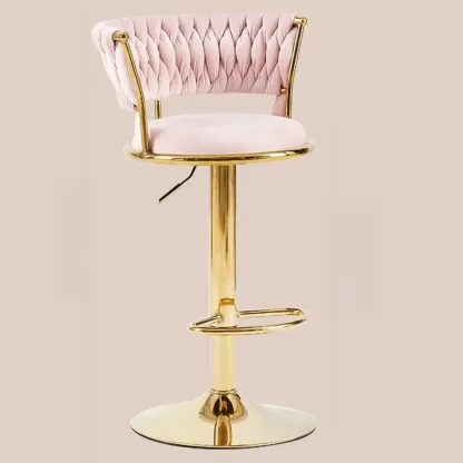 Glam Mohair Adjustable Bar Stools with Low Backrest & Gold Base Image - 10