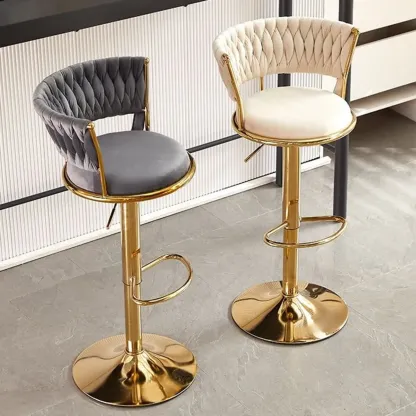 Glam Mohair Adjustable Bar Stools with Low Backrest & Gold Base Image - 4
