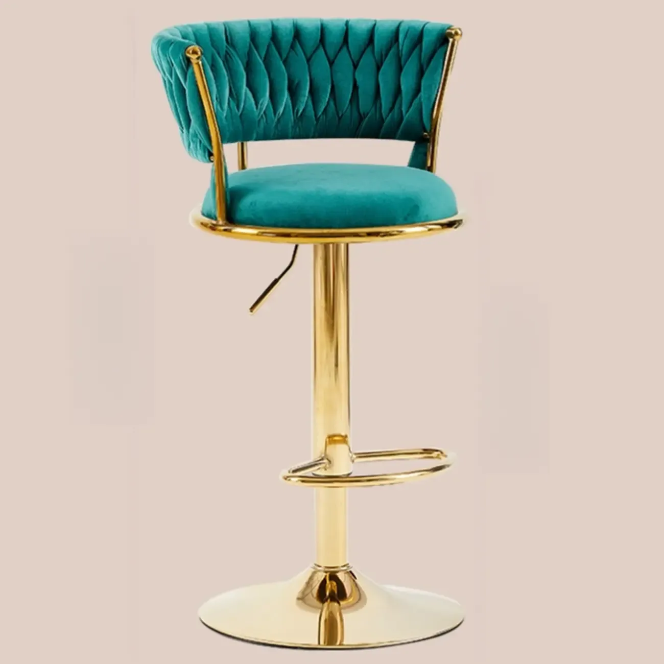 Glam Mohair Adjustable Bar Stools with Low Backrest & Gold Base Image - 11