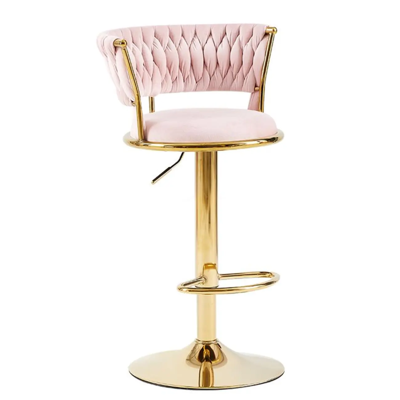 Glam Mohair Adjustable Bar Stools with Low Backrest & Gold Base Image - 7 | homeyfad
