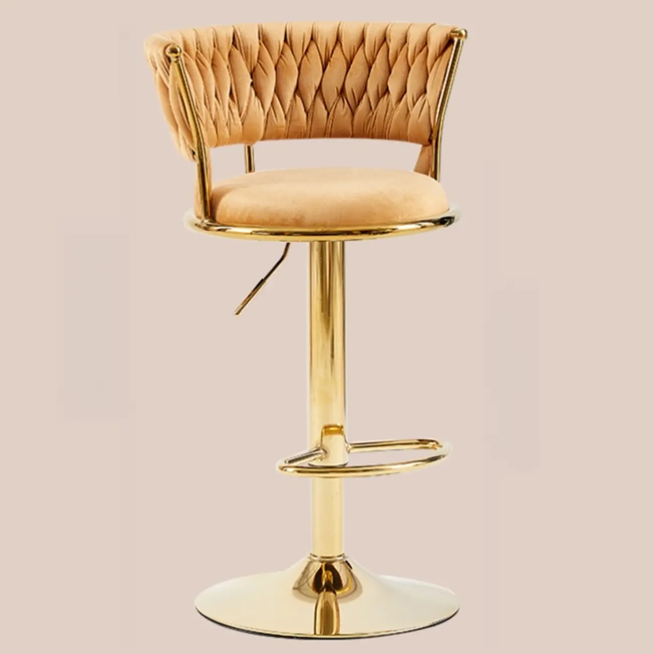 Glam Mohair Adjustable Bar Stools with Low Backrest & Gold Base Image - 13 | homeyfad