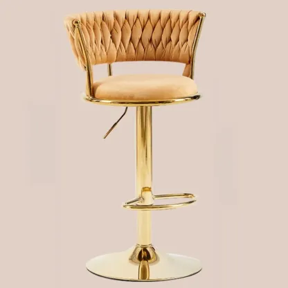 Glam Mohair Adjustable Bar Stools with Low Backrest & Gold Base Image - 13