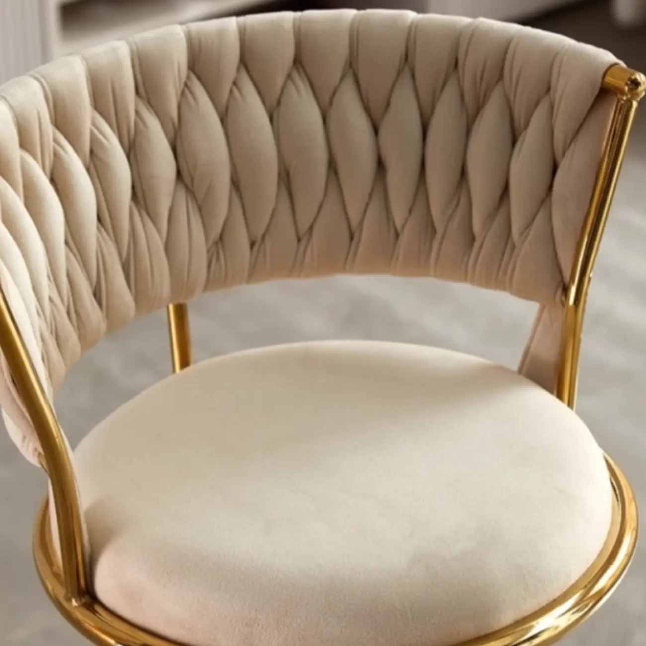 Glam Mohair Adjustable Bar Stools with Low Backrest & Gold Base Image - 5 | homeyfad