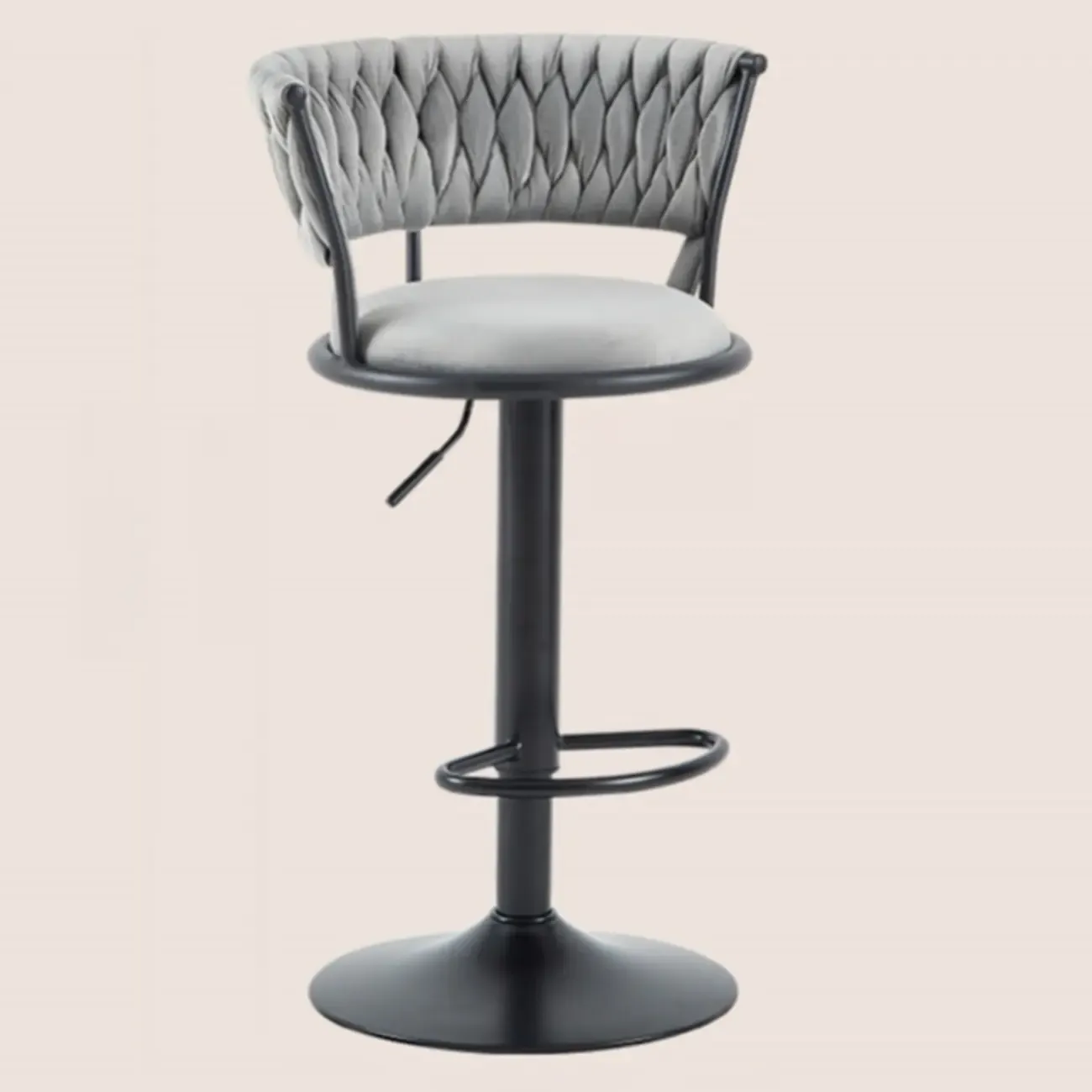 Glam Mohair Adjustable Bar Stools with Low Backrest & Gold Base Image - 14