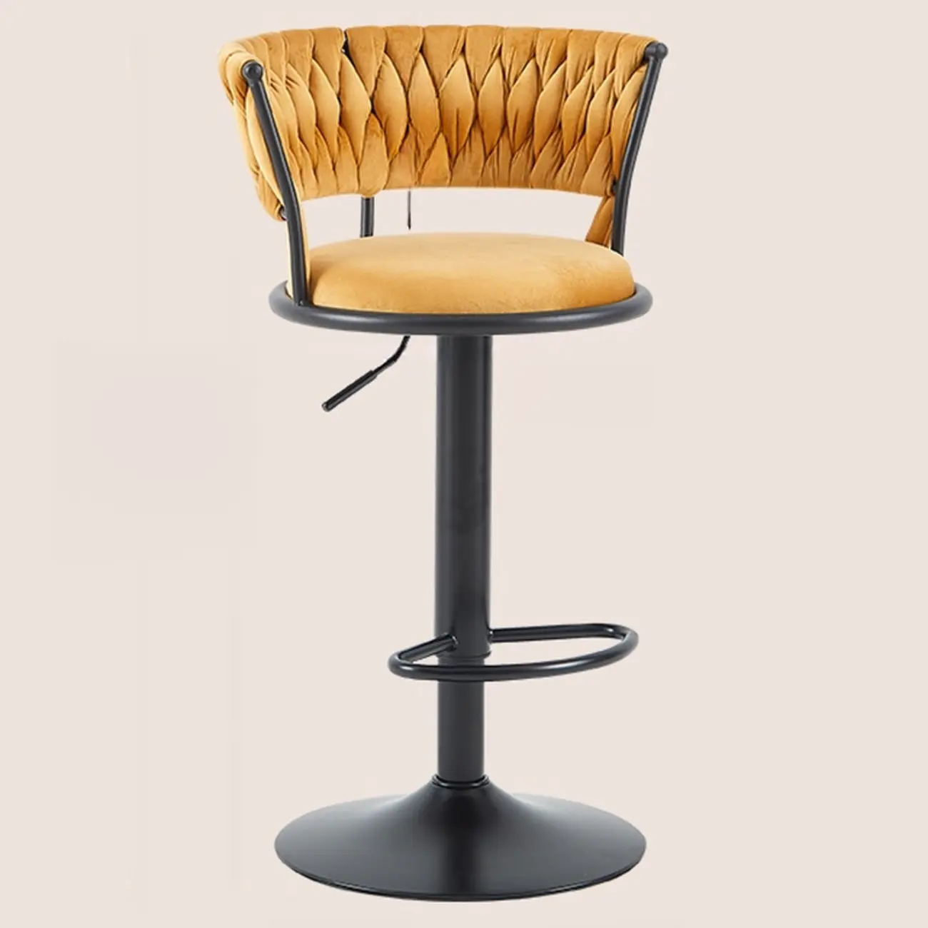 Glam Mohair Adjustable Bar Stools with Low Backrest & Gold Base Image - 19 | homeyfad