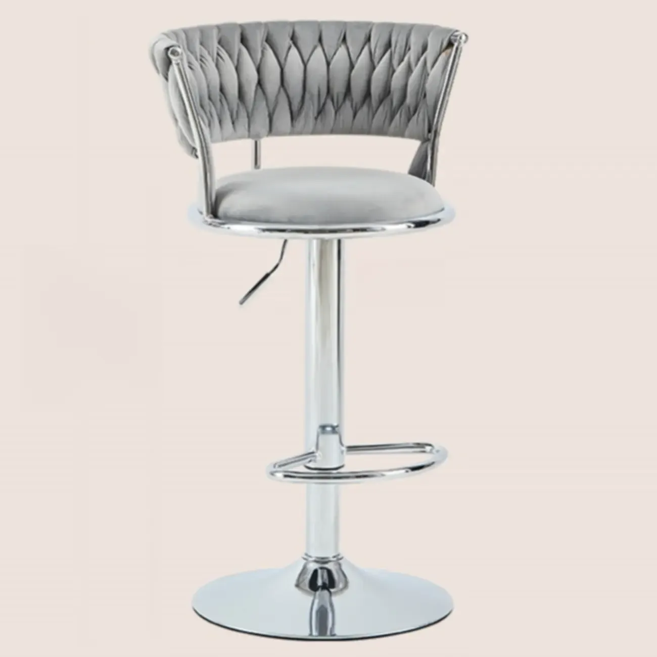 Glam Mohair Adjustable Bar Stools with Low Backrest & Gold Base Image - 21