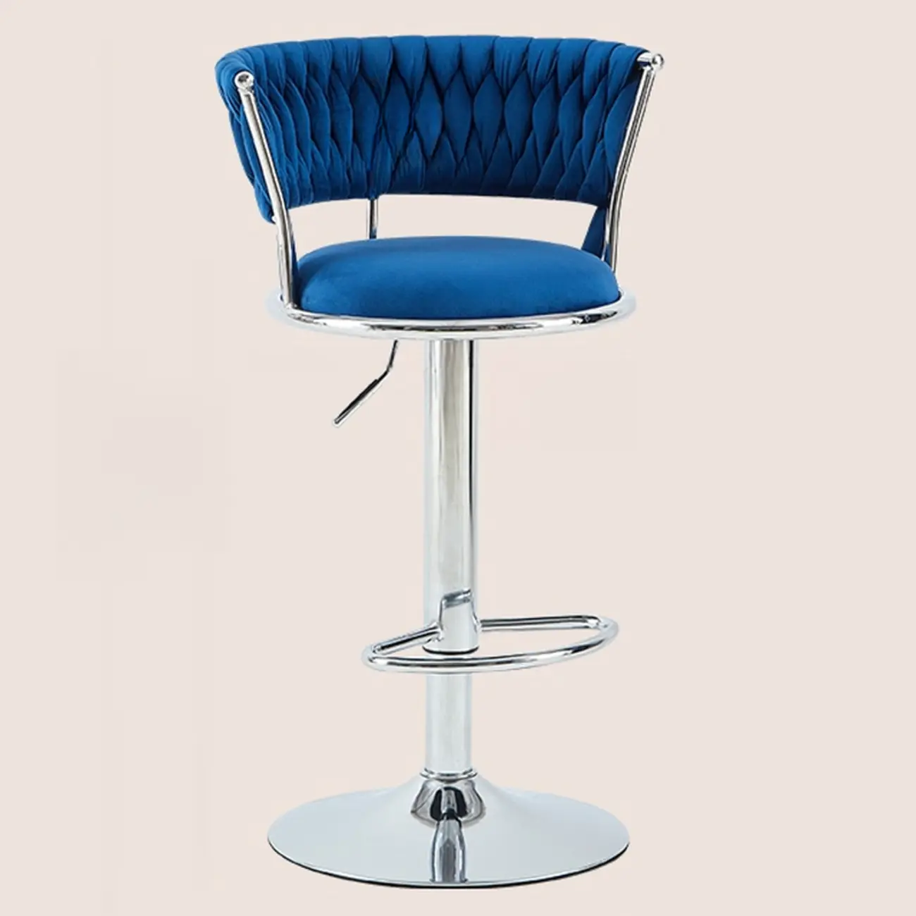 Glam Mohair Adjustable Bar Stools with Low Backrest & Gold Base Image - 23 | homeyfad