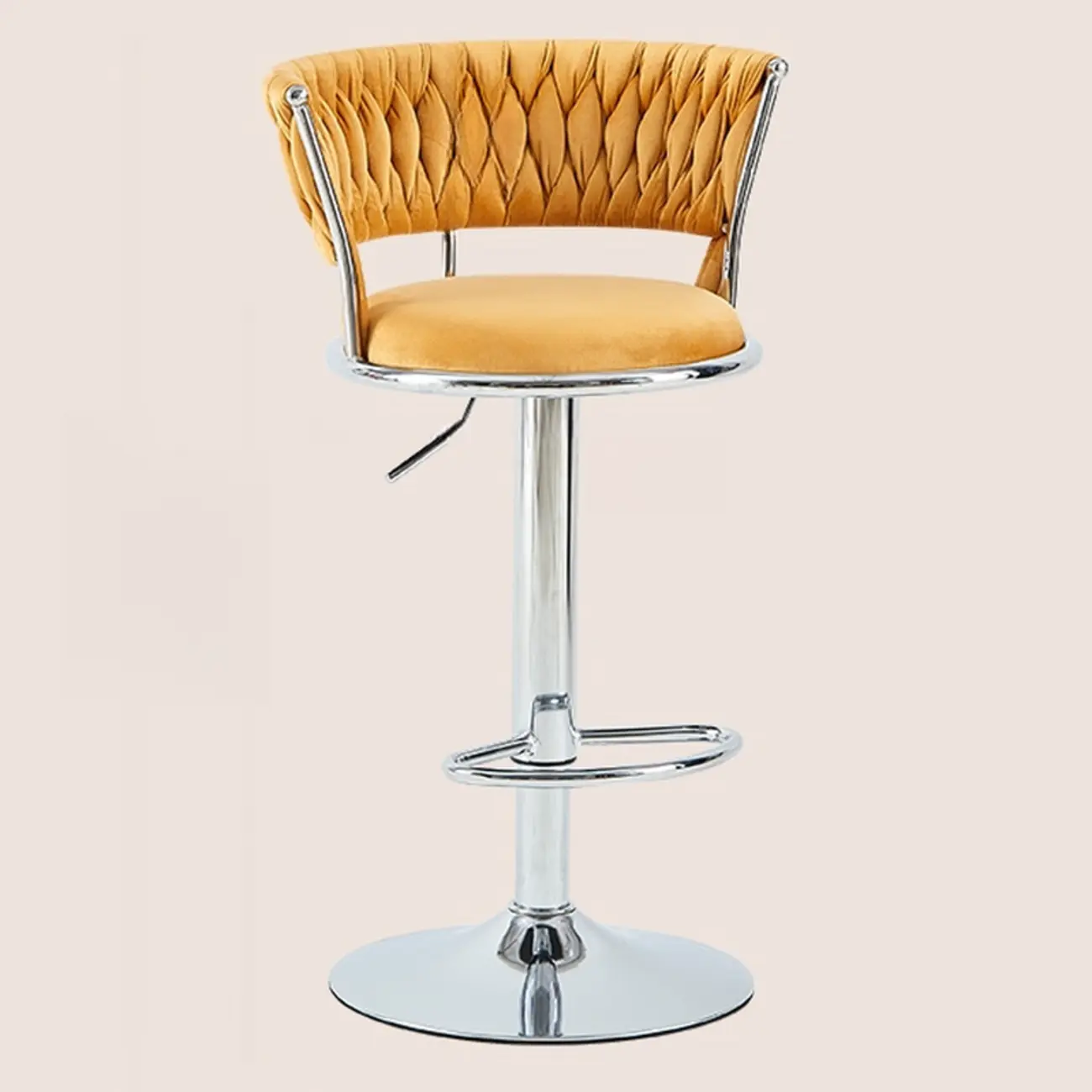 Glam Mohair Adjustable Bar Stools with Low Backrest & Gold Base Image - 25 | homeyfad