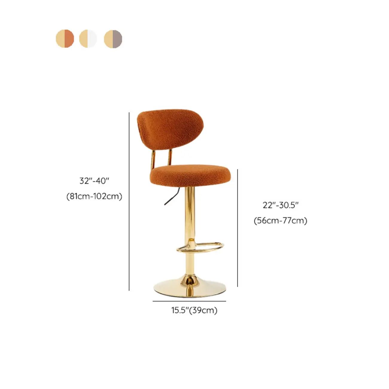 Glam Mohair Adjustable Bar Stools with Low Backrest & Gold Base Image - 32 | homeyfad