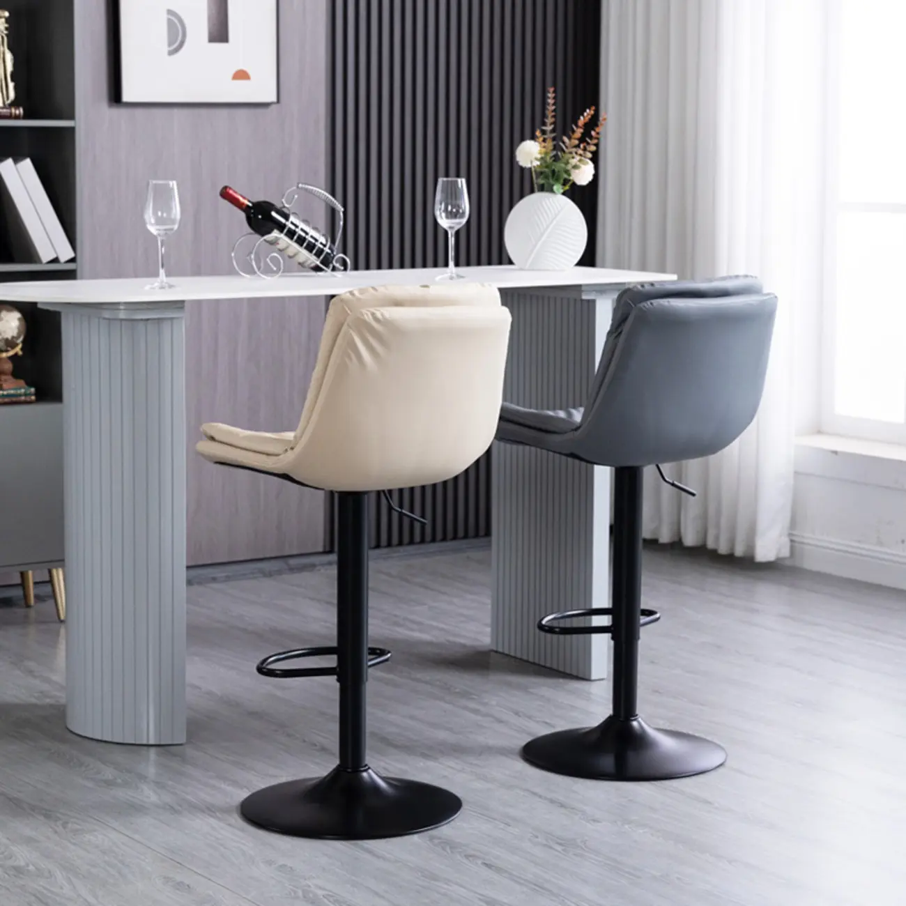Minimalist Faux Leather Adjustable Swivel Bar Stools Image - 4 | homeyfad