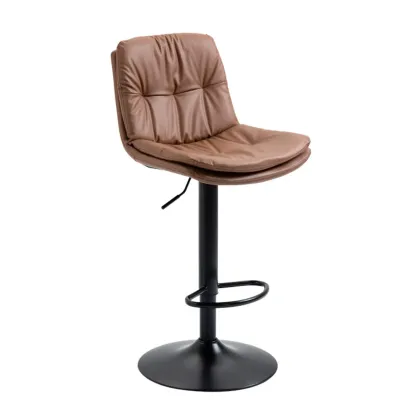 Minimalist Faux Leather Adjustable Swivel Bar Stools Image - 14