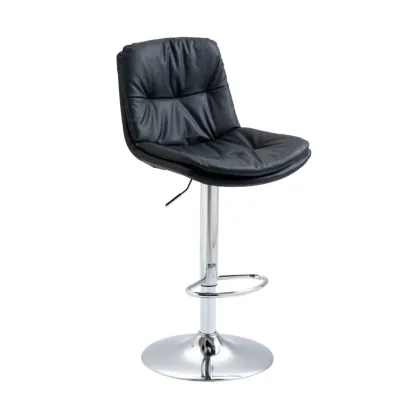 Minimalist Faux Leather Adjustable Swivel Bar Stools Image - 19