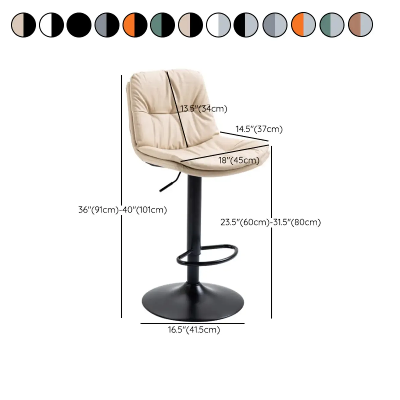Minimalist Faux Leather Adjustable Swivel Bar Stools #size