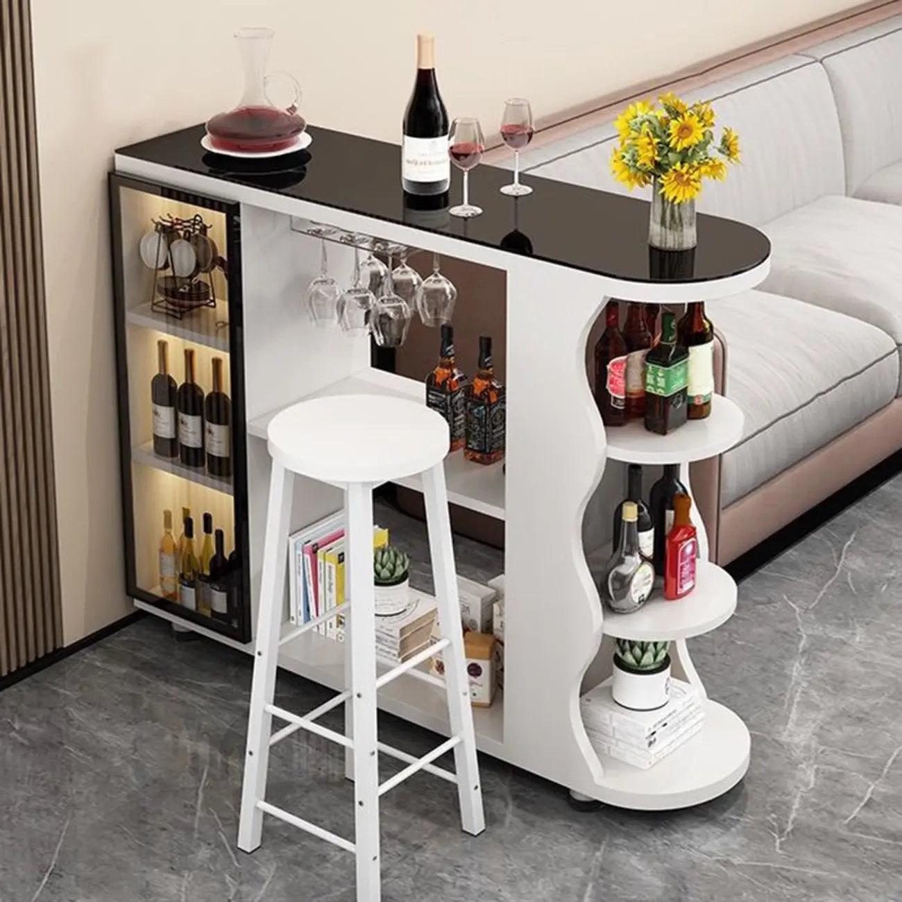 Modern Stone Top Freeform Bar Table with Storage for Home Bars Image - 1 | homeyfad