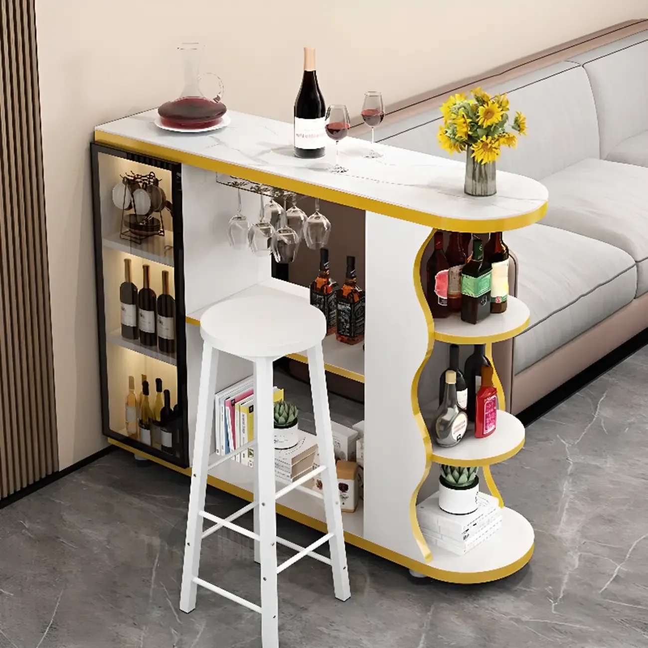 Modern Stone Top Freeform Bar Table with Storage for Home Bars Image - 2